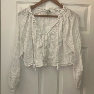American Eagle Soft White Cropped Peasant Top